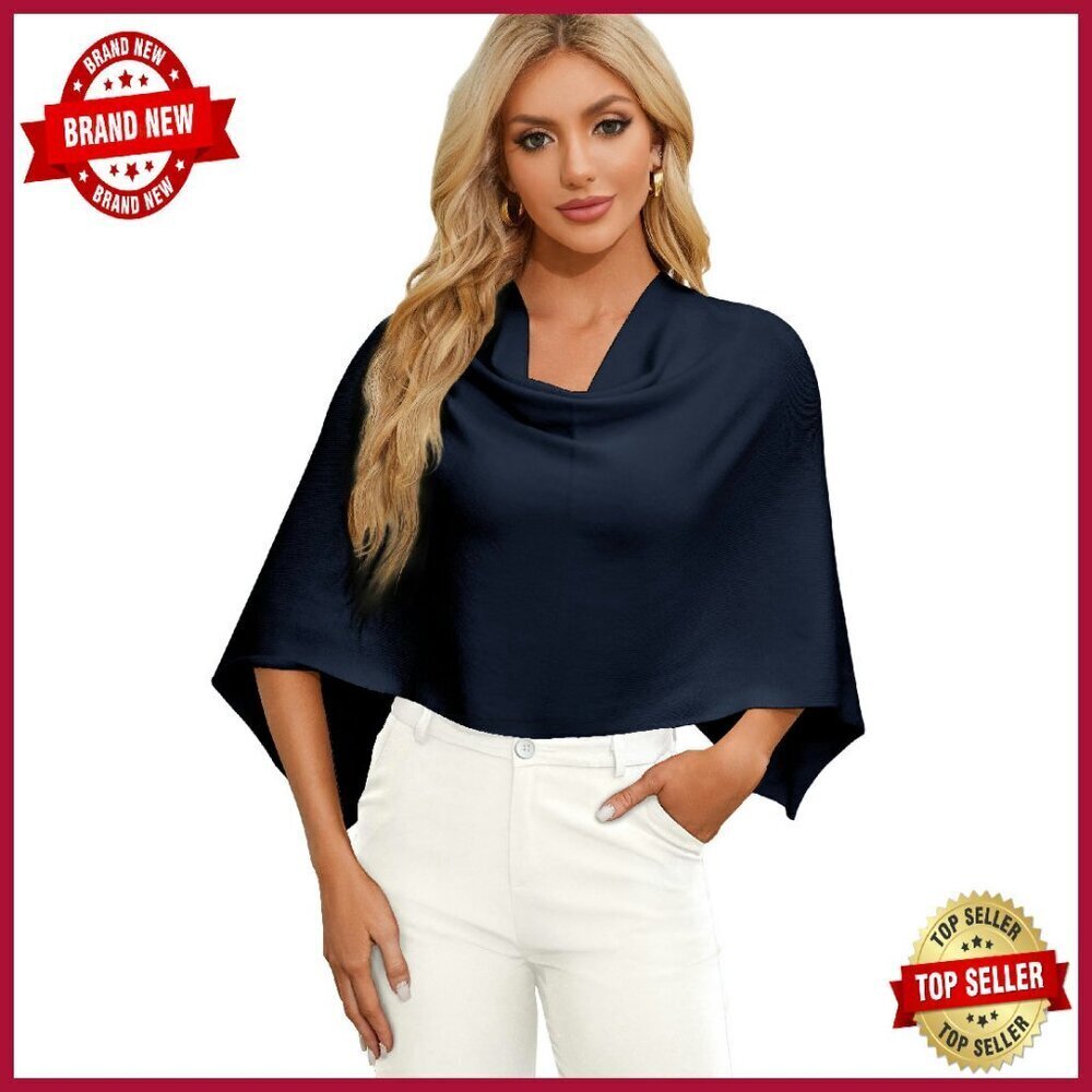 Soft Knit Cropped Poncho Shawl Slimming Fit Versatile Wrap Top